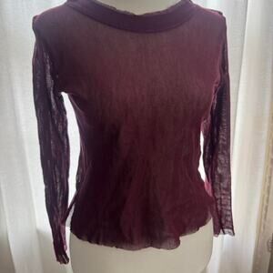 Burgundy mesh sheer long sleeve top
